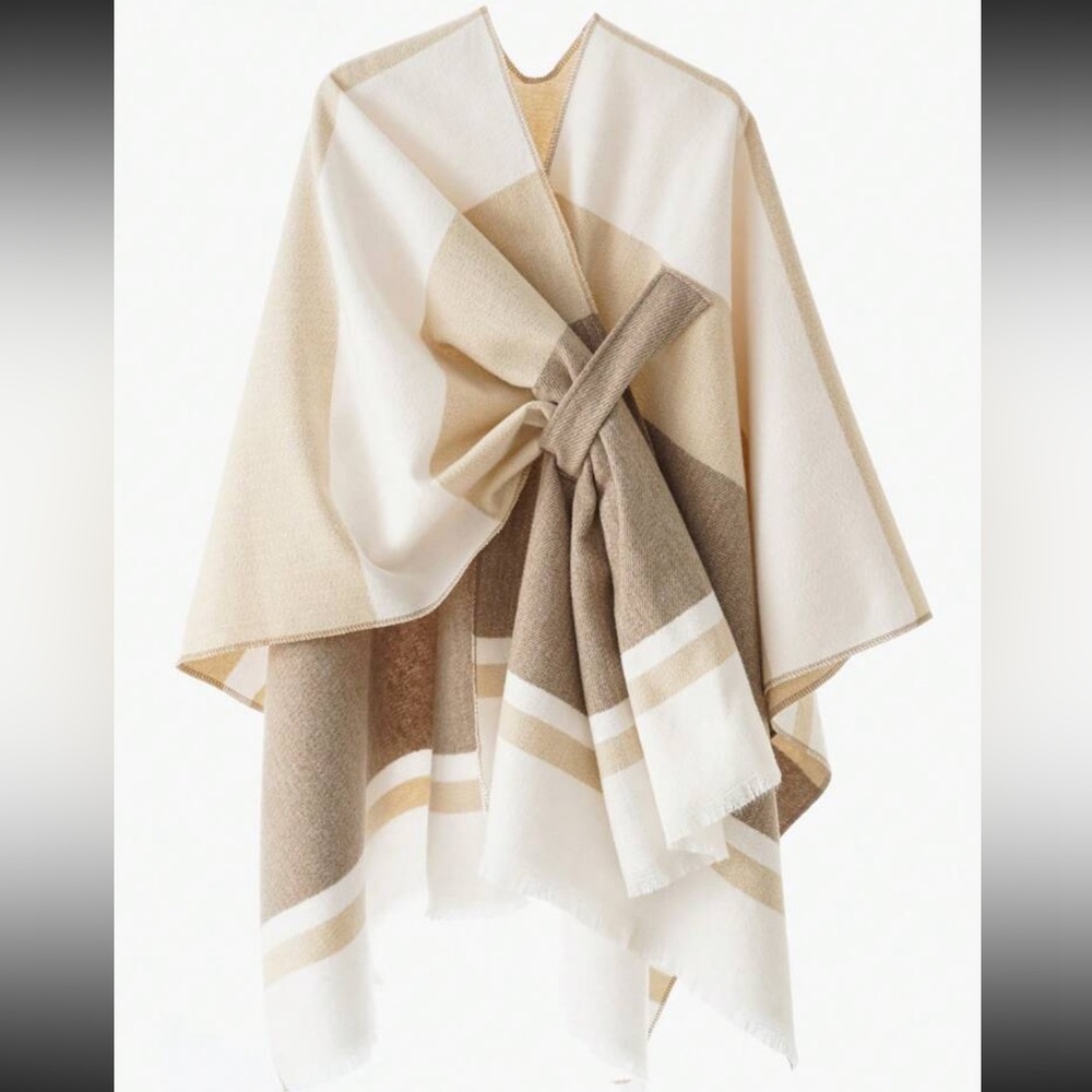 🌾 Women’s Shawl Classic Striped Colorblock Pattern Windproof Buckle Shaw…